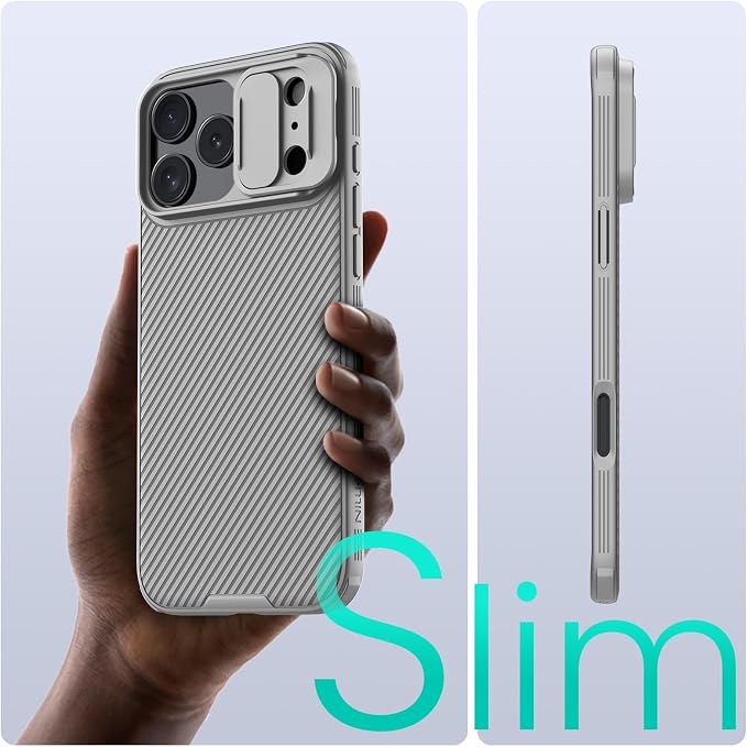 Nillkin for iPhone 17 Pro Case with Slide Camera Cover, Thin Slim Fit, Shockproof Protective, Protector Privacy, Phone Case iPhone 17 Pro Camera Lens Protector 6.3 inch, Gray