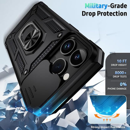 Weycolor for iPhone 14 Pro Max Case with Camera Lens Cover, HD Screen Protector, 10 FT Military Grade Drop Protection, Magnetic Ring Holder Kickstand Protective Phone Case, Black