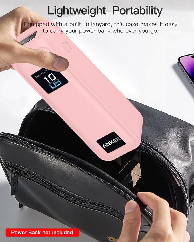 Silicone Case for Anker Prime Power Bank 220W 100mAh,Soft Silicone Protective Cover for Anker Prime Power Bank,Shockproof,Fall-Resistant,Pink