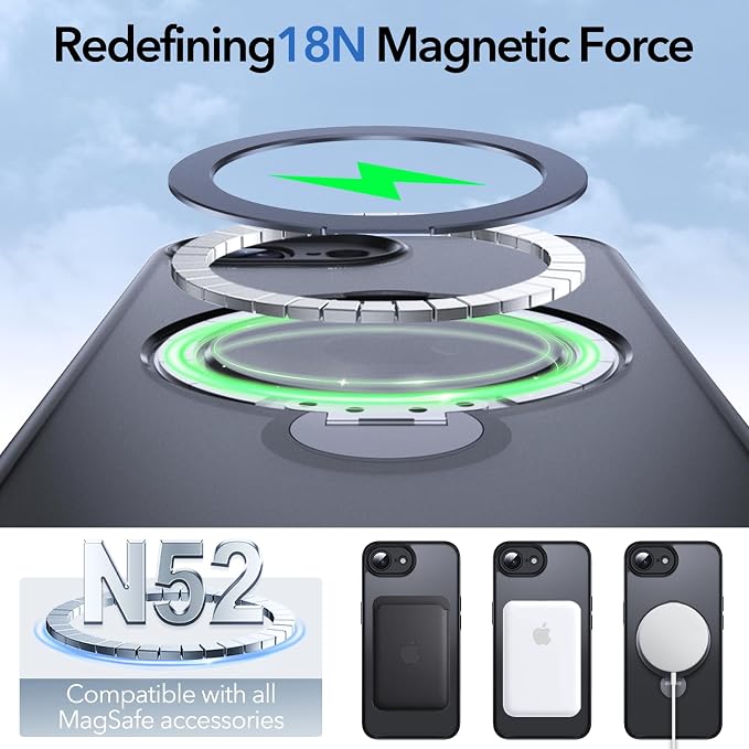 Anqrp 360° All-in-ONE Stand Case for iPhone 17e & iPhone 16e Case with Rotatable Magnetic Kickstand Ring Holder, Compatible with MagSafe, MIL-Grade Shockproof iPhone 17e/16e Phone Case Cover,Black