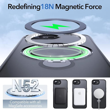 Anqrp 360° All-in-ONE Stand Case for iPhone 17e & iPhone 16e Case with Rotatable Magnetic Kickstand Ring Holder, Compatible with MagSafe, MIL-Grade Shockproof iPhone 17e/16e Phone Case Cover,Black