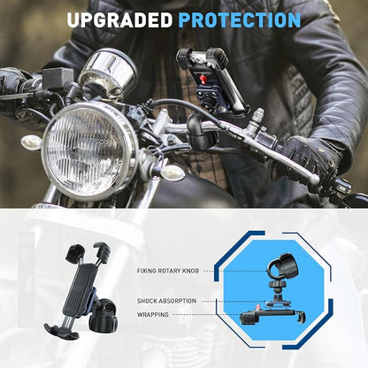 Hiboy Motorcycle Phone Mount Holder - Upgrade Vibration Dampener - 360° Rotatable Bicycle Phone Holder, Bike Scooter Handlebar Phone Clip for 5.1" - 6.8" Smartphones