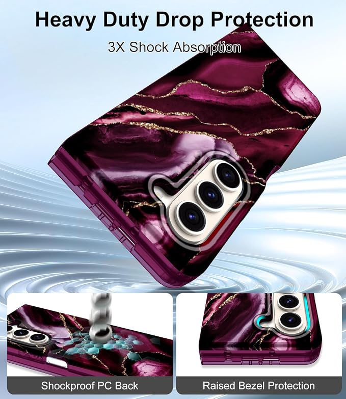 Btscase for Samsung Galaxy Z Fold 5 Case,Built in Front Screen Protector,Gold Glitter Marble Pattern Hard PC Slim Shockproof Full Body Drop Protective Case for Galaxy Z Fold 5 5G, Wine Red