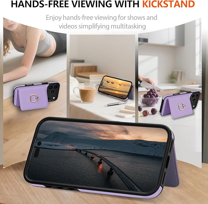 LOHASIC for iPhone 17 Pro Case Wallet with Card Holder, 360° Rotation Ring, RFID Blocking, 5 Card Slots, PU Leather 6.3" Cover for Apple 17 Pro Men Women, Light Purple