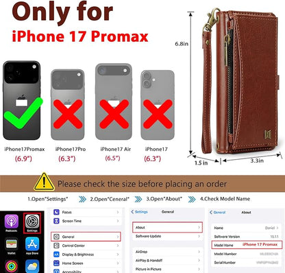 Wallet Case for iPhone 17 Pro Max with Card Holder/Crossbody Wallet/Strap,[RFID Blocking][Magnetic] PU Leather Phone Case for iPhone 17 Pro Max,6.9 in,Brown