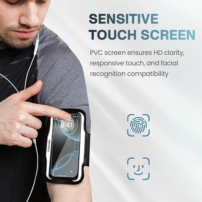 PORTHOLIC 2026 Running Armband Water Resistant Sports Phone Holder Case with Extension Strap,Card Slot Up to 6.9" Phone for iPhone 17/16/15/14/13 Plus Air Pro Max XR/XS, Galaxy S25/24/S10