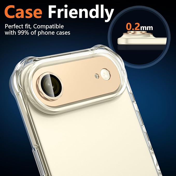 for iPhone 17 Air Camera Lens Protector, [Military Grade Shatterproof] [Strong Adsorption] [Case Friendly] Full Coverage Metal Aluminum Alloy 9H Tempered Glass Camera Screen Cover, Gold