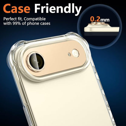 for iPhone 17 Air Camera Lens Protector, [Military Grade Shatterproof] [Strong Adsorption] [Case Friendly] Full Coverage Metal Aluminum Alloy 9H Tempered Glass Camera Screen Cover, Gold