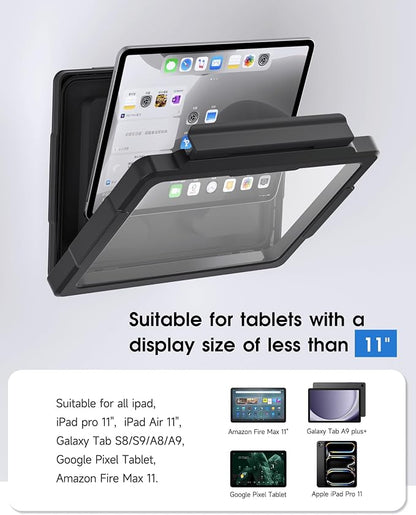 Mistriddle Shower iPad Holder Waterproof with 480° Rotation Retractable Adjustable, Wall Mount Up to 11", Shower Tablet Holder for Bathroom Bathtub, 2 Adhesive, Fit for iPad, iPad Pro 11 (Black)
