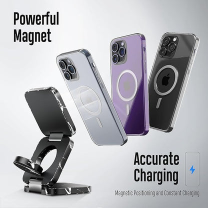 KU XIU Fast Wireless Charger, Magnetic Foldable 3 in 1 Charging Station for iPhone 17/16/15/14/13/12 Pro/Plus/Pro Max, 5W Portable Charger for Apple Watch9/8/7/6/5/4/SE, for Airpods
