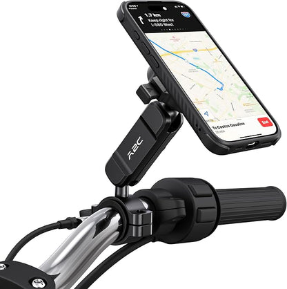 A2C One Lock System Motorcycle MagSafe Phone Mount with Phone Case, 1S Lock & Release Motorcycle Handlebar Phone Holder for iPhone 15 Pro Only