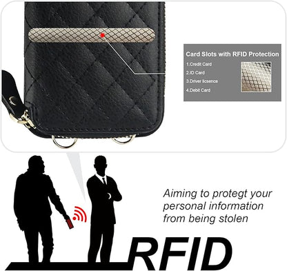 Bocasal Crossbody Wallet Case for iPhone 14 Pro Max, RFID Blocking PU Leather Zipper Handbag Purse Flip Cover, Kickstand Folio Case with Card Slots Holder Wrist Strap Lanyard 5G 6.7 Inch (Black)