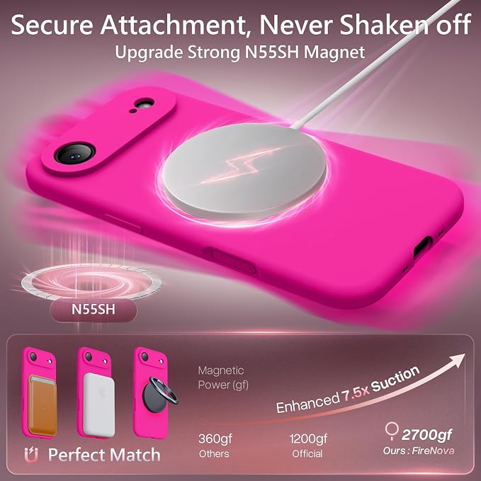FireNova Magnetic for iPhone Air Case, Compatible with MagSafe, [Integrated Silicone Camera Control Button] [Camera Protection] Microfiber Lining Phone Case for iPhone 17 Air, 6.5", Hot Pink