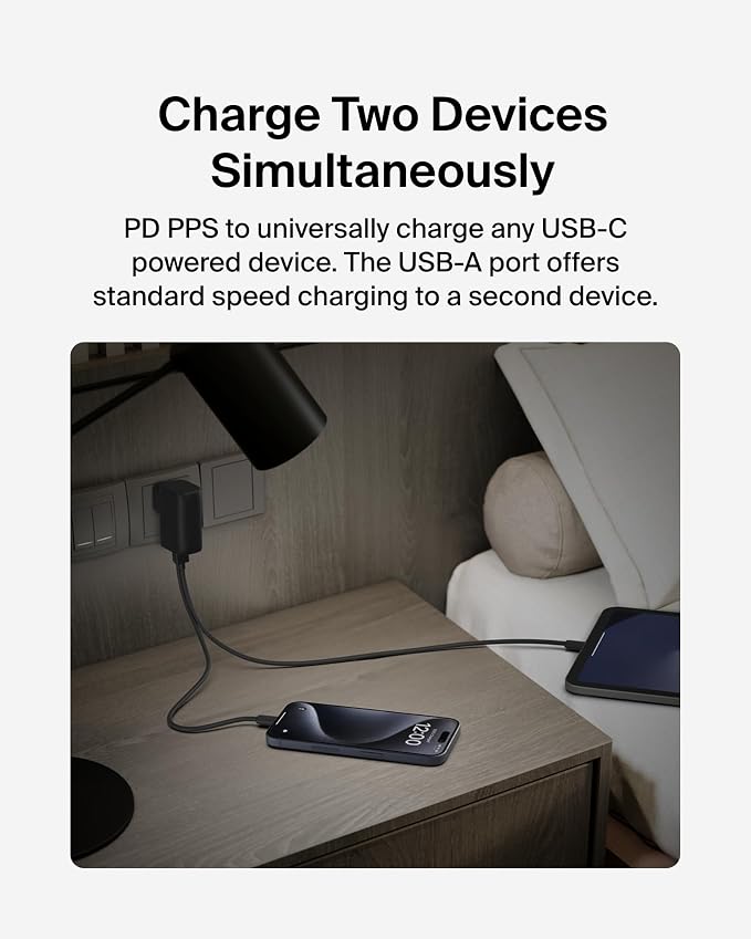 Belkin Hybrid Power Bank 5K + Wall Charger 25W - 2-in-1, Portable Battery w/USB-C Port & USB-A Port - Travel Essential - Apple iPhone 17, Air, Pro, Pro Max, AirPods, Apple Watch - Black