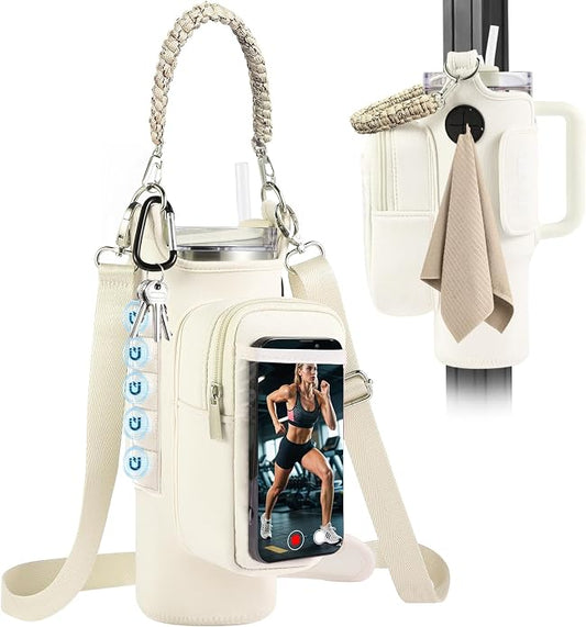 Magnetic Gym Bag for Men Women, Water Bottle Carrier Holder with Strap for Stanley, Small Bag Accessories pouch with N52