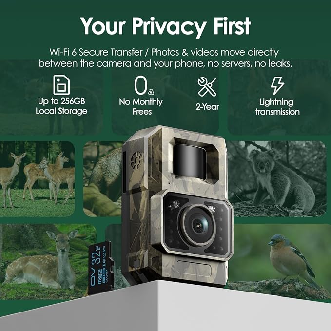 MAXDONE Solar Trail Camera 2 Pack - 4K 64MP WiFi Bluetooth Solar Deer Camera with Night Vision Motion Activated, Game Camera IP66 Waterproof, Wildlife Cameras Built-in Battery Rechargeable Power