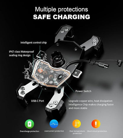 Kewig Motorcycle Phone Mount with Qi 15W Wireless Charger & USB C 20W Fast Charging Port, One-Push Automatically Lock & Quick Release Handlebar Phone Holder for 4.0-6.9" Phone