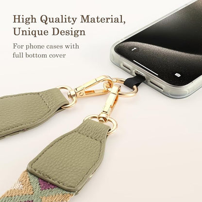 Diaclara Clip and Go Phone Strap with Zipper Pouch- Stylish Crossbody Adjustable Chain Lanyard with Leather Wallet for All Phones, Black and White