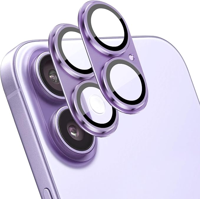 2 Pack Camera Lens Protector for iPhone 17,Metal AR Tempered Glass Rear Camera Screen Cover,Anti-Scratch,Strong Adsorption,Case Friendly, Easy to Install-Light Purple