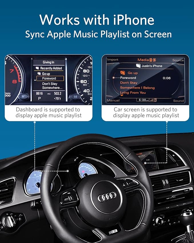 Airdual Car Bluetooth 5.0 aptX-HD Adapter for 30 pin iPod iPhone Music Interface Include Audi Volkswagen Motorcycle (AMI iPod iPhone Cable NOT Included)