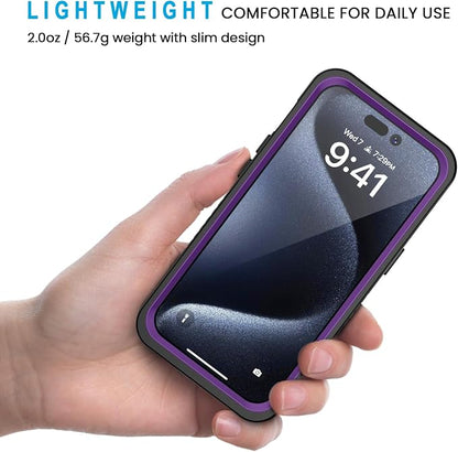 Lanhiem for iPhone 15 Pro Case, IP68 Waterproof Dustproof Shockproof Cases with Built-in Screen Protector, Full Body Sealed Protective Front and Back Cover for iPhone 15 Pro - 6.1 inch (Purple)