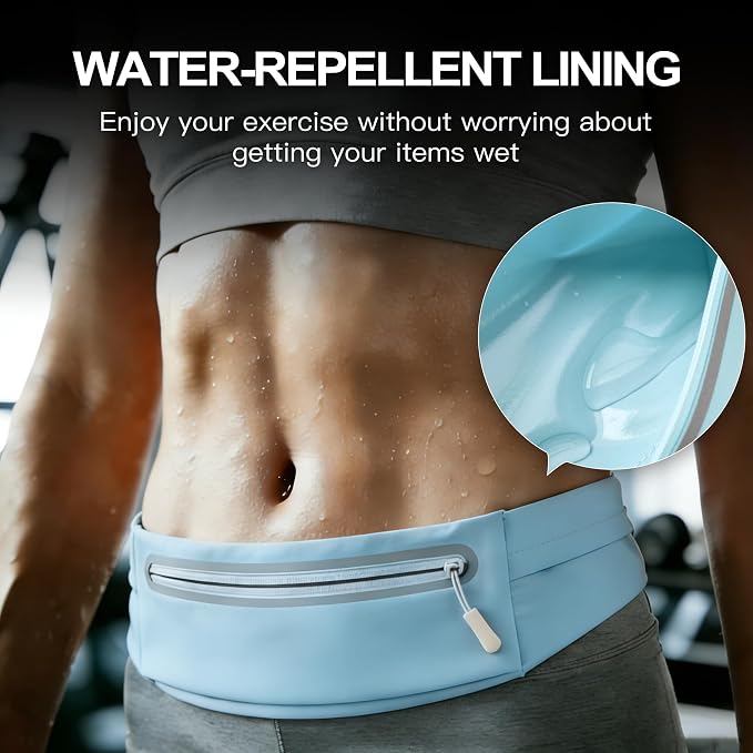 Slim Running Belt for Men Women - No-Bounce Phone Holder Waist Pack, Runners Fanny Pack with Sweat-Proof Pocket ，Travel Money Pouch for Gym/Hiking/Cycling (Light Blue)
