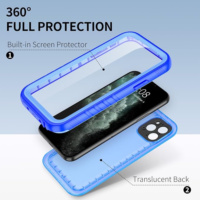 SPORTLINK for iPhone 11 Pro Waterproof Case, Full Body Underwater/Rugged/Heavy Duty Shockproof/Dustproof Case with Built-in Screen Protector for iPhone 11 Pro 5.8 Inch (Blue)