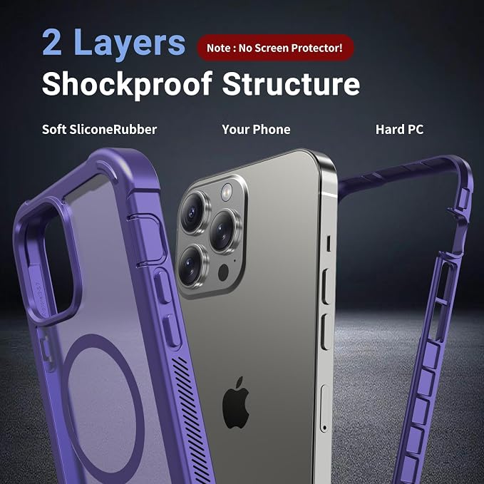 jaroco Magnetic for iPhone 13 Pro Max Case, [Compatible with MagSafe][Military Grade Drop Protection][Heavy Duty Protection][Non-Slip][Shockproof] 2-Layer Durable Bumper Phone Case 6.7''-Dark Purple
