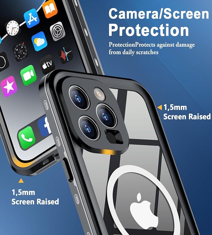 for iPhone 15 Pro Max Case Waterproof | Shockproof Dust Proof Phone Case Cover with Screen Protector for iPhone 15 Promax - Clear