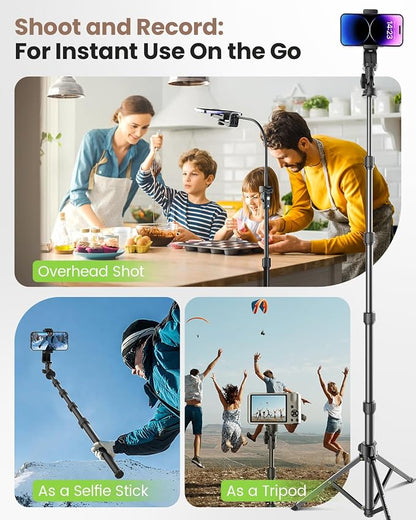 CAMBOFOTO 82" Phone Tripod Stand with Gooseneck, Remote and Phone Holder, Selfie Stick & Overhead Tripod for Recording/Cooking/Fitness/Vlog, Compatible with iPhone Android Samsung, Camera