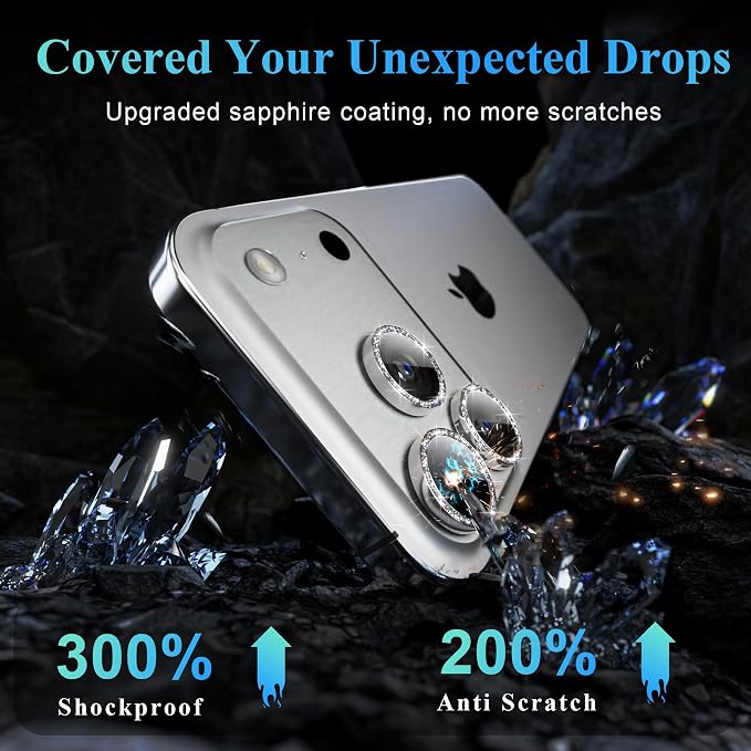 YWXTW Camera Lens Protector for iPhone 17 Pro/iPhone 17 Pro Max, [1 Step Installation Tray] Tempered Glass Screen Protector Metal Individual Camera Cover Accessories Case Friendly (Glitter Silver)
