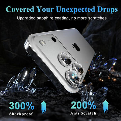 YWXTW Camera Lens Protector for iPhone 17 Pro/iPhone 17 Pro Max, [1 Step Installation Tray] Tempered Glass Screen Protector Metal Individual Camera Cover Accessories Case Friendly (Glitter Silver)