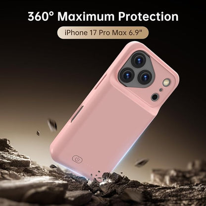 GIN FOXI Battery Case for iPhone 17 Pro Max, Charging Case Charger 8500mAh Ultra-Slim Lightweight Powerful Battery Pack 15W Fast Rechargeable Anti-Fall TPU Juice Box for 17 Pro Max (6.9") Pink