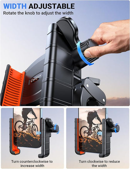 Coolpow Bike Phone Holder for Bike【Camera Friendly】 Ultra Stable Motorcycle Phone Mount【1s Lock】 Bike Cell Phone Holder Clamp for iPhone 17 Pro Max 16 15 14, All 4.7-7" Smartphones