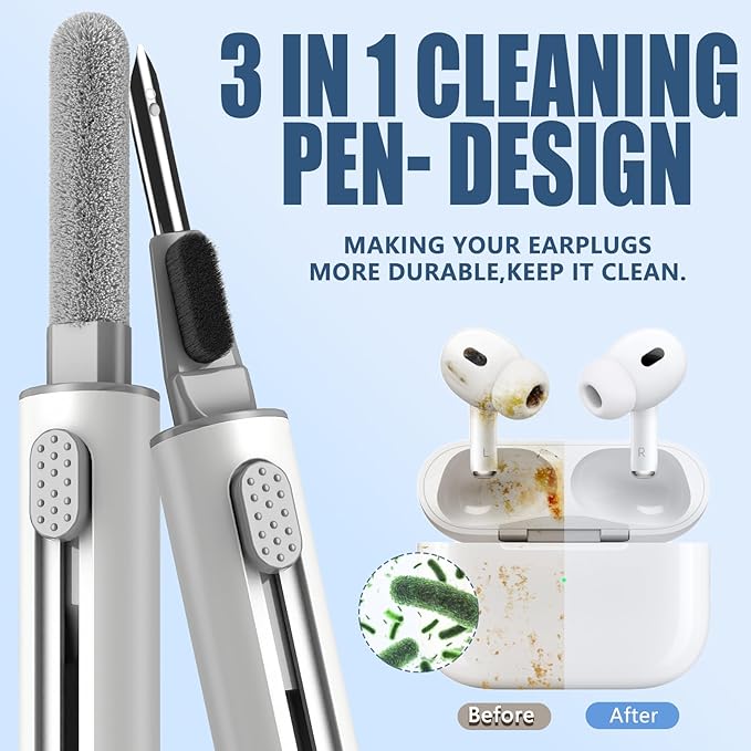 【2 Pack】 Cleaner Kit for AirPods Pro 1 2 3 Earbuds,Cleaning Kit Pen Shape with Soft Brush Flocking Sponge Tool for Bluetooth Earphones Headphones Charging Case,Phone,Camera and Computer(White)