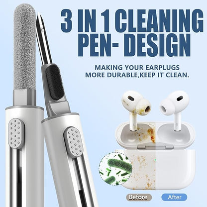 Inesore Cleaner Kit for Airpods Pro 3 2 1 Series,Multi-Function Cleaning Pen Tool for Earbuds Headphone iPhone Camera Electronic Devices,with Soft Brush Flocking Sponge -White