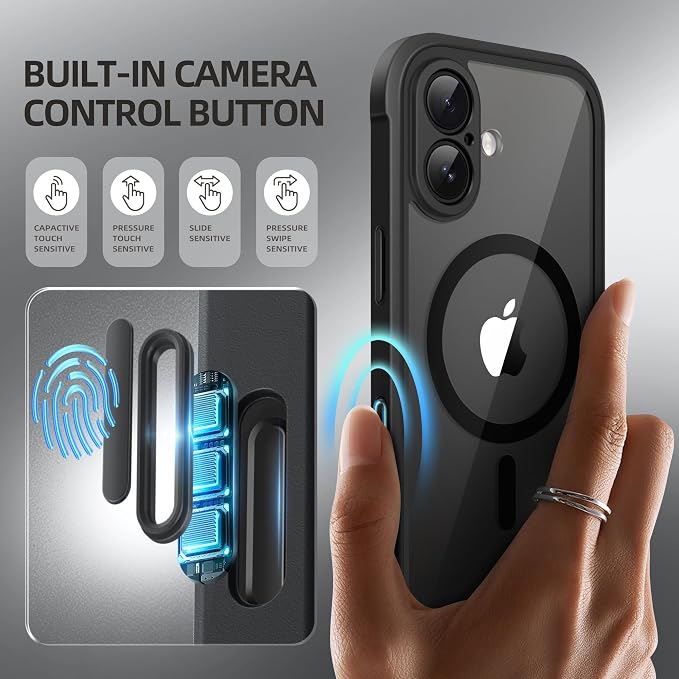 BERFY for iPhone 17 Case, Compatible with MagSafe, Built-in Glass Screen Protector, Camera Protection, Shockproof Full Body Phone case 6.3", Clear Black