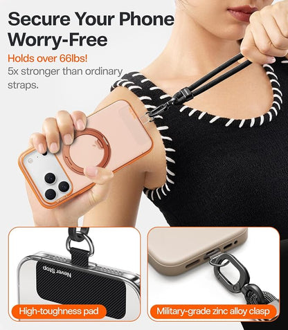 TORRAS Phone Lanyard Crossbody with 2 Phone Tabs, Adjustable Anti Theft Phone Strap for All Phones, Premium Metal Buckles, Skin-Friendly, Universal Cell Phone Neck lanyard for Travel Essentials, Black