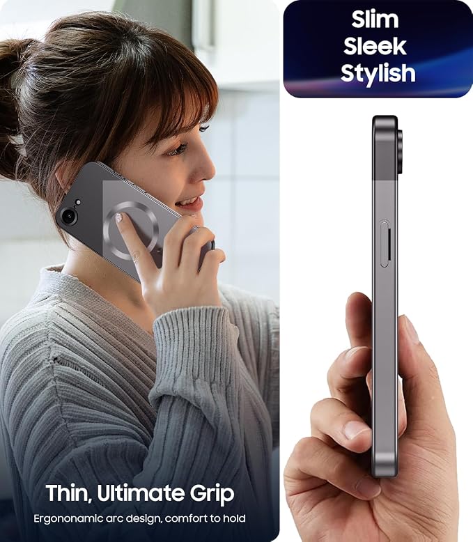 Magnetic for iPhone 17e Case/iPhone 16e Case [Compatible with MagSafe][Built-in Camera Lens Protector] Slim Soft Silicone Bumper Shockproof Metallic Luster 17e Phone Case (Gray)