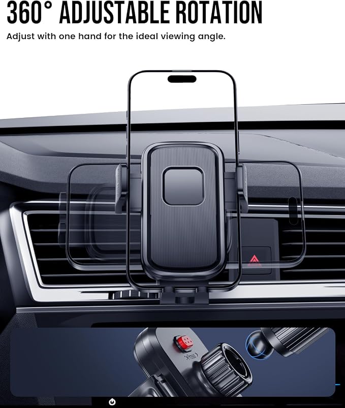 Delobon Phone Holders for Your Car [One-Button Release] Car Phone Mount 360° Adjustable Vent Cell Phone Holder for iPhone 17 Pro Max 16 15 Samsung S25 S24