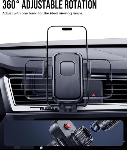Delobon Phone Holders for Your Car [One-Button Release] Car Phone Mount 360° Adjustable Vent Cell Phone Holder for iPhone 17 Pro Max 16 15 Samsung S25 S24