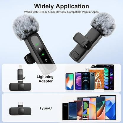 Wireless Mini Microphone for iPhone-Noise Reduction Lapel Mic for Ipad, Android,Clip-on Mini Microphone,Ideal for Vlog Tiktok YouTube Podcast Content Creator
