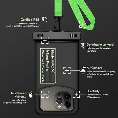 Floating Medium Waterproof Phone Pouch : 2 Pack Float Clear Cell Holder Protector with Lanyard - Universal Floatable Water Proof Dry Bag for iPhone Samsung Galaxy for Beach Swimming Pool