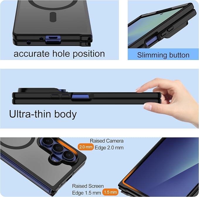 Pilaru for Samsung Galaxy Z Fold 7 case [Compatible with Magsafe] Translucent Matte Magnetic Phone Case,Slim Thin Duty Shockproof Protection Z Fold 7 Cover-Black