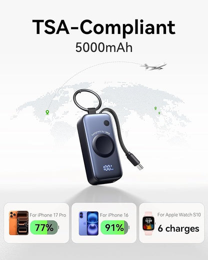 INIU SnapGo Mini Portable Charger, Power Bank for Apple Watch and iPhone, 5000mAh 20W PD Fast Charging Flight-Safe Travel Essential Battery Pack for Apple Watch Ultra 11 10 9 8 SE, iPhone Air 17 16 15