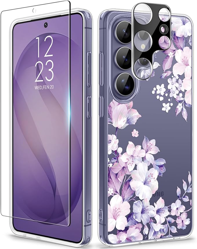 GVIEWIN for Samsung Galaxy S26 Ultra Case, Clear Floral Slim Shockproof Protective Women Phone Case, Non-Yellowing, with Screen Protector & Camera Lens Protector for S26 Ultra 6.9", Foliolosa