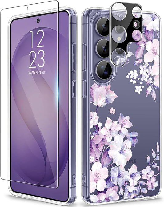 GVIEWIN for Samsung Galaxy S26 Ultra Case, Clear Floral Slim Shockproof Protective Women Phone Case, Non-Yellowing, with Screen Protector & Camera Lens Protector for S26 Ultra 6.9", Foliolosa