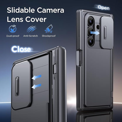 TONGATE Wallet for Z Fold 7 Case with Privacy Screen Protector, [4-Card Holder][Anti Spy] Built-in Large Stand & Slide Camera Cover Z7 Shockproof Phone Case for Samsung Galaxy Z Fold 7 2025 8", Black