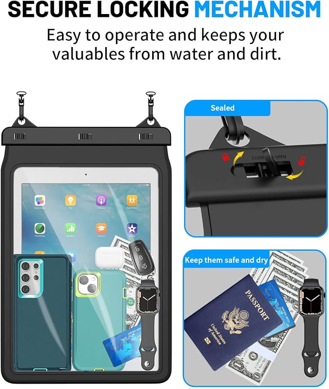AICase Universal iPad Waterproof, Dry Bag Pouch for iPad Pro 12.9 5th/4th/3rd Gen iPad Pro 11/10.5/9.7, New iPad 9.7, iPad Pro 9.7, iPad Air 4/Air 3/Air 2, Galaxy Tab S7 Tablets up to 12.9 Inch