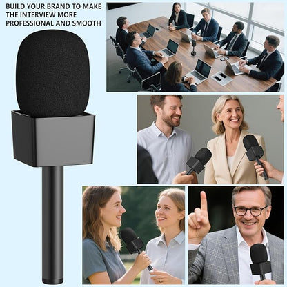Handheld Adaptor for Interview Mic, 2 Packs Wireless Mic holders for DJI/Rode/Hollyland Lark Lavalier, Universal Magnetic Microfono Stand with Foam Windshield & Flag Station for Interview/Vlogging